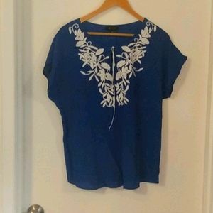 Dark blue, embroidery top